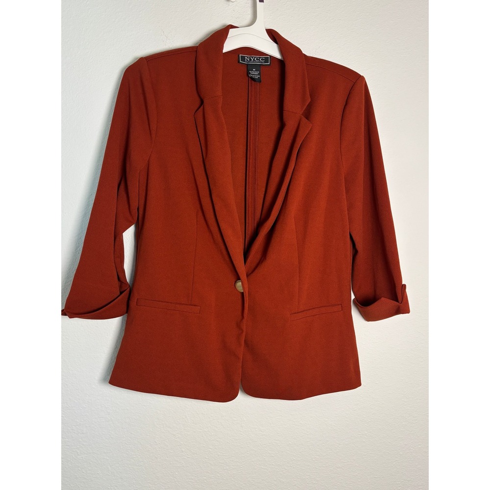 NYCC New York Clothing Co Rust Orange Single Button 3/4 Sleeve Blazer Medium